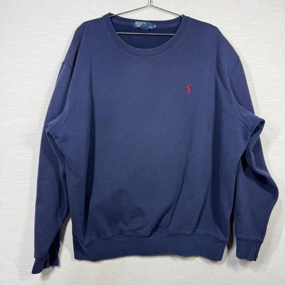 Vintage Polo Ralph Lauren Sweatshirt Men XL Blue Fleece Pullover Pony 90s USA